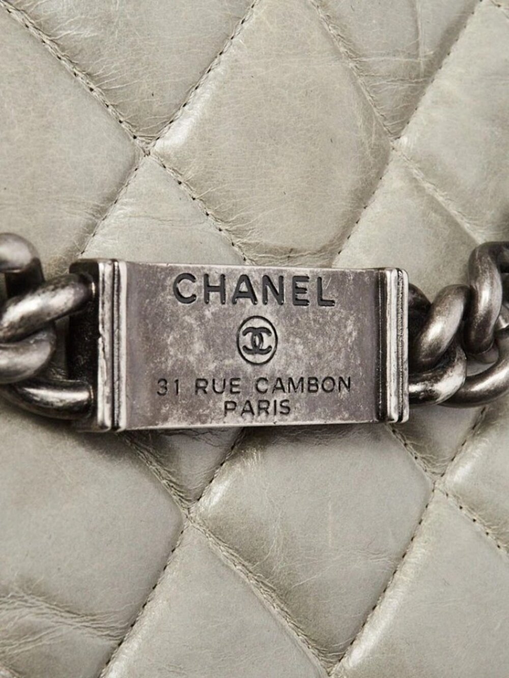 Chanel Grey Quilted Glazed Calfskin Leather Chain ID Chain Tote Bag - Picture 6 of 11